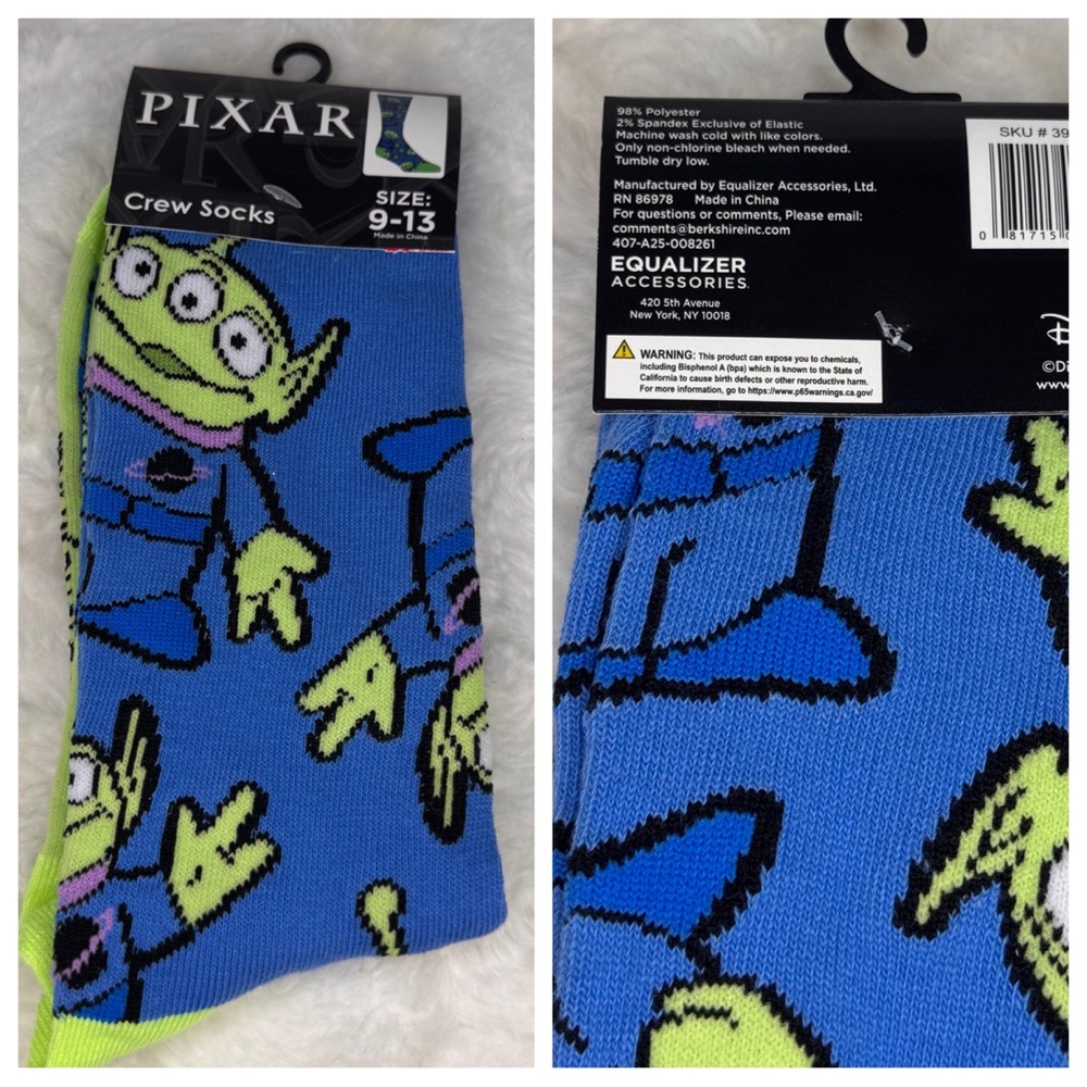 NWT 1 pair of Pixar crew socks - One size fits most - unisex